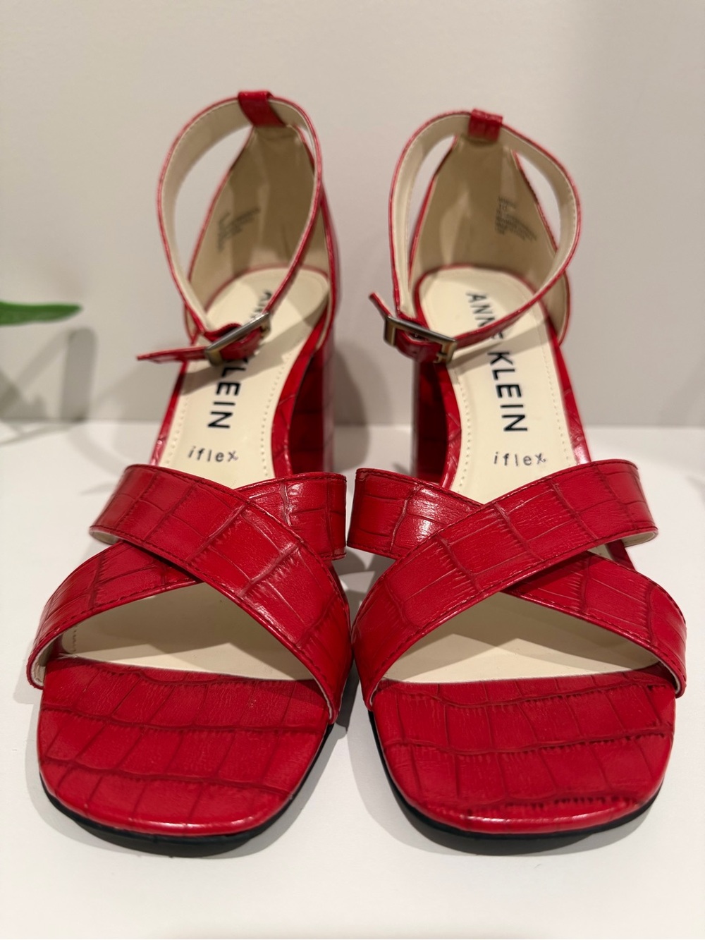 Anne Klein Mardelle Red Croc Embossed Block Heel Sandals Size 10 iFlex NEW